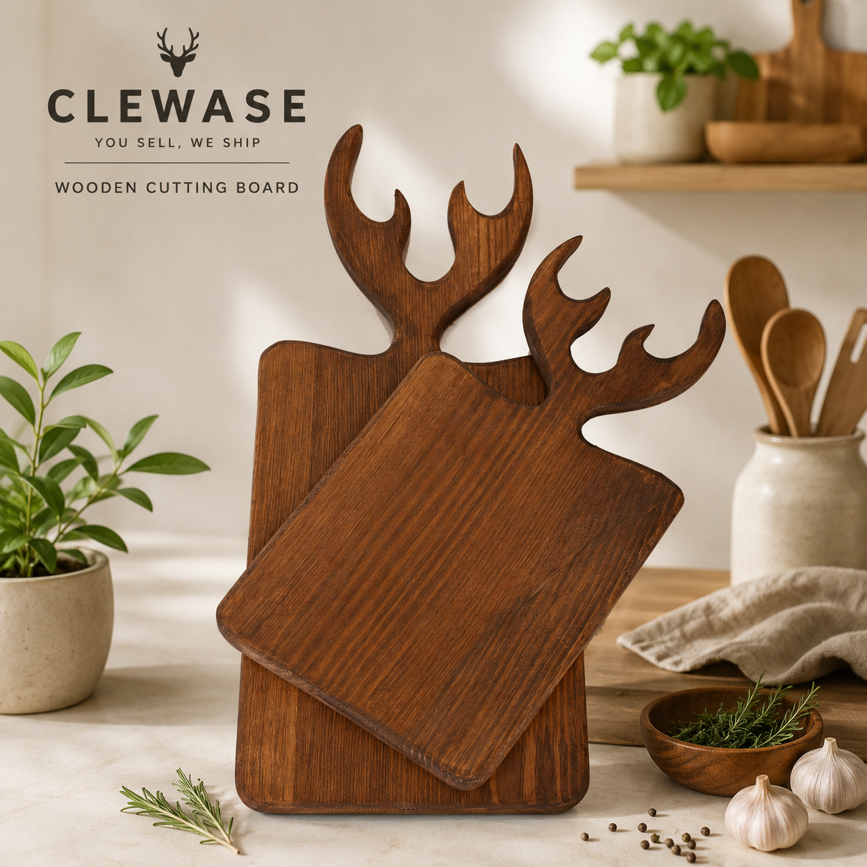 Personalized Antler Wooden Cutting Board